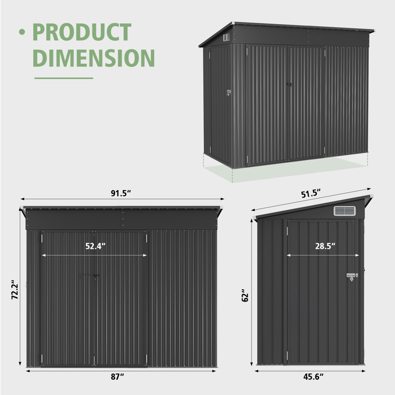 JolyDale 7 ft. 6 in. W x 3 ft. 8 in. D Metal Lean-To Storage JolyDale 7 ft. 6 in. W x 3 ft. 8 in. D Metal Lean-To Storage